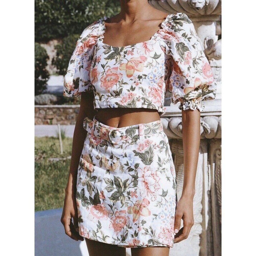 FAITHFULL THE BRAND Celia Skort Teatro Floral Print Linen